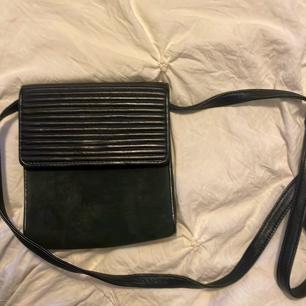 Adrienne Viv sml  shoulder bag  Forest Green suede and leather 6 3/4”×6”